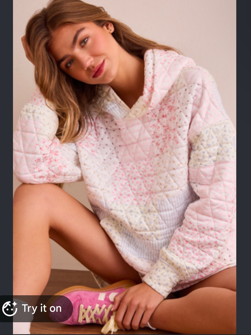 Altar’d State Quilted Hooded Pullover in Pastel Pink